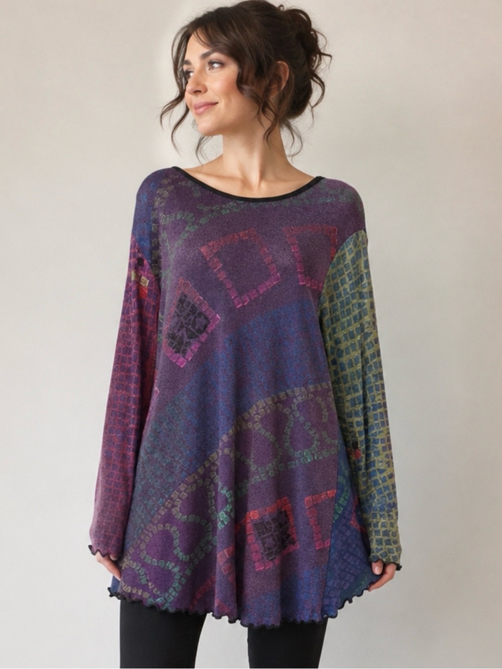JGB MAD LAB Artsy Mesh Tunic Top Lagenlook Wearable Art Abstract Large